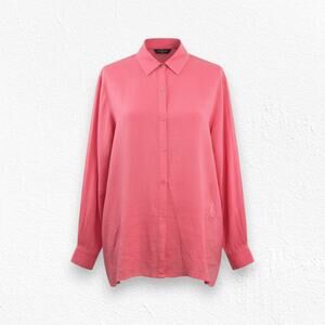 Eileen Fisher Coral Irish Linen Button Front Oversized Tunic Blouse Size Medium